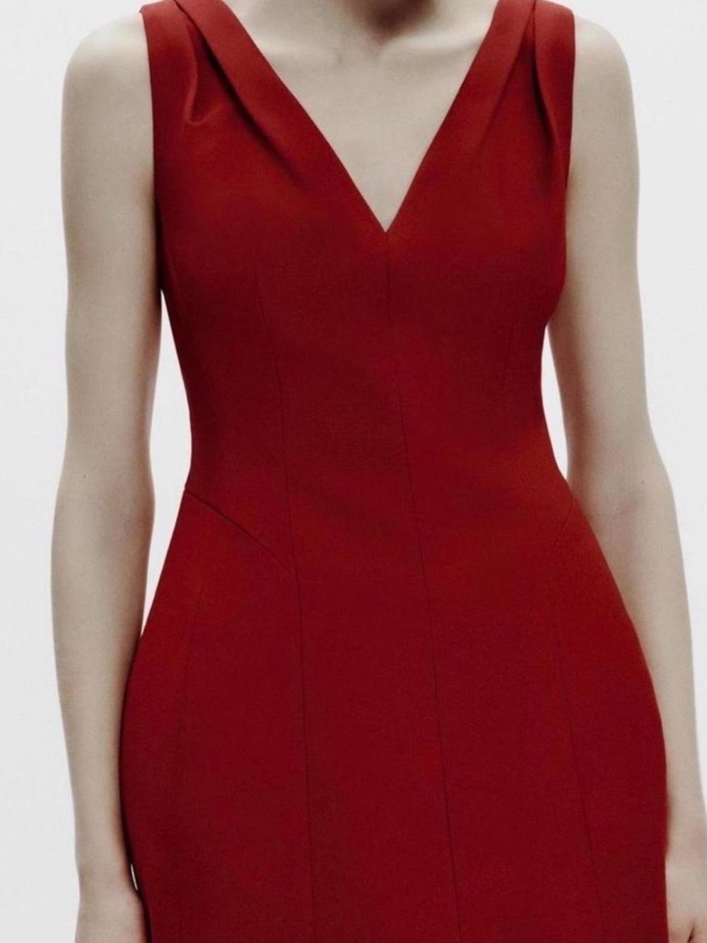 ZARA Elegant Red V-Neck Women's Dress